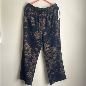 Rafaella black and gold print "the wide" polyester/elastane pants size large
